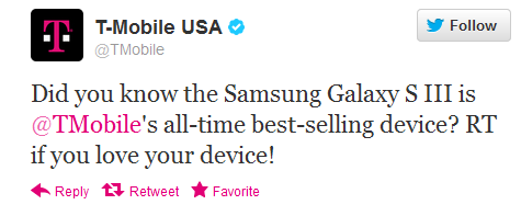 The Samsung Galaxy S III is the all-time best-seller for the carrier - T-Mobile's all-time number one seller is the Samsung Galaxy S III