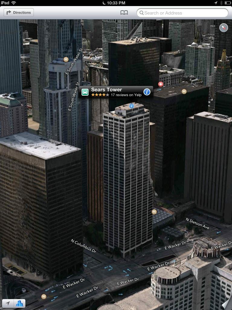 The Sears Tower is mis-labeled in Apple Maps - Problems with Apple Maps is a bonanza for third party map developers