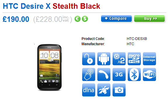 The HTC Desire X is in stock at Clove - HTC Desire X arrives in the U.K.