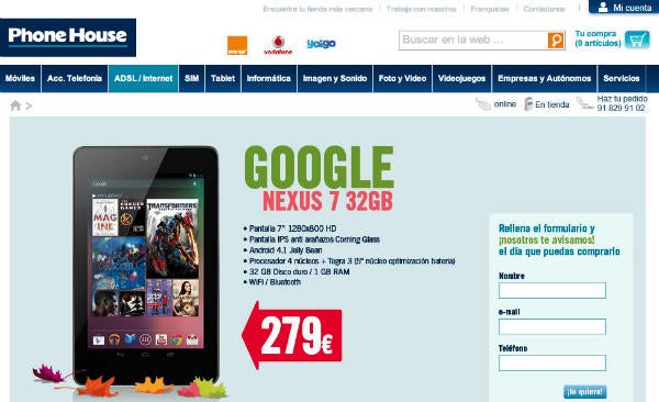 Nexus 7 32GB surfaces in Spain, price is €279