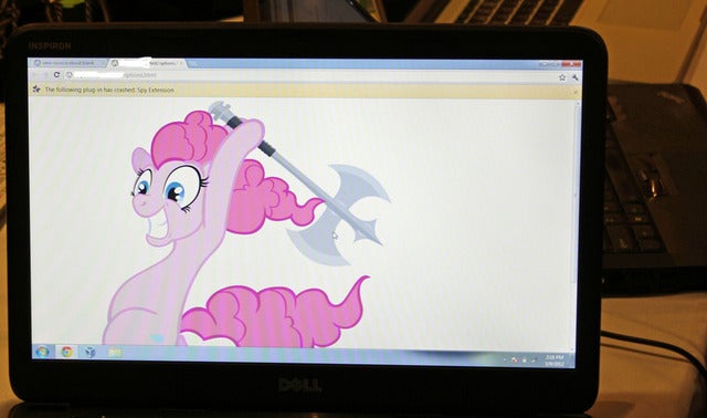 The image displayed on a compromised computer after it was successfully hacked by Pinkie Pie during the first Pwnium competition in March. Image from Ars Technica. - Google’s Pwnium pays $60,000 to hacker for breaching Chrome browser