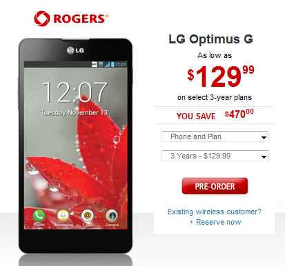 You can reserve your LG Optimus G from Rogers now - The LG Optimus G can now be preordered at Rogers