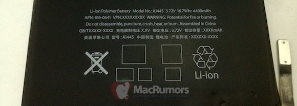 Alleged iPad mini battery revealed, holds 4490mAh of charge