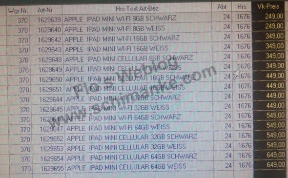 Leak claims 16 variants of the iPad Mini, gives pricing