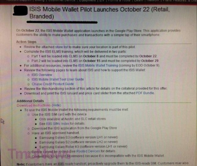 ISIS pilot program finally launching on T-Mobile Oct. 22