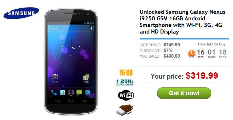 Samsung Galaxy Nexus on sale for $320 - Samsung Galaxy Nexus is just $320 at Daily Steals