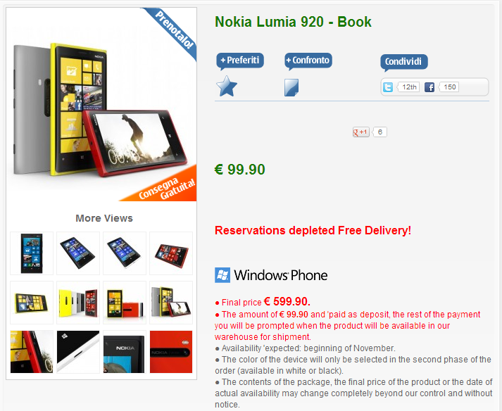 Nokia Italy Lumia 920 preorders already sold out
