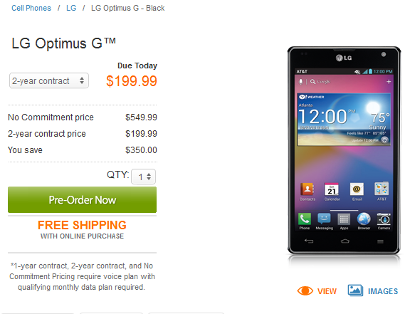 The LG Optimus G is available for pre-orders atr AT&amp;amp;T - Pre-orders for LG Optimus G officially begin today at AT&amp;T with delivery set for November 2nd