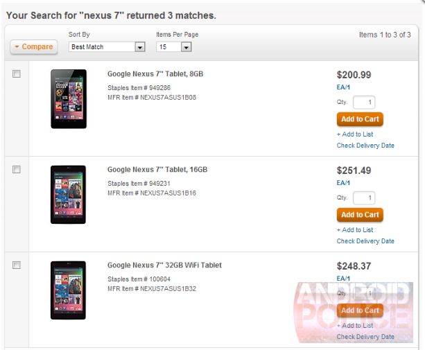 Staples business website shows a 32GB version of the Google Nexus 7 - 32GB Google Nexus 7 appears on Staples&#039; website; price matches 16GB version