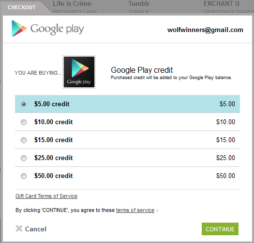 Purchase Google Play credit directly from the website - Google Play&#039;s web store will sell you Google Play credits