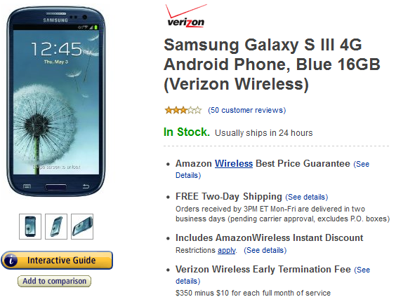 Pick up the Samsung Galaxy S III on sale at Amazon Wireless - Amazon Wireless has your Samsung Galaxy S III for as low as $99.99