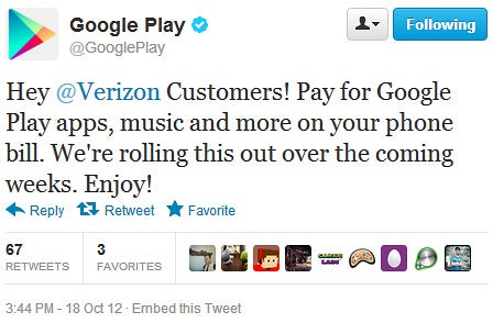 Verizon to start offering carrier billing for Google Play content in a few weeks