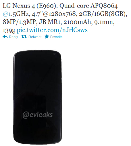 Latest image of the LG Nexus 4 also confirms the specs - LG Nexus 4 pictured again, specs confirmed