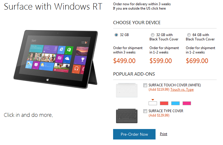 Pre-orders of the Microsoft Surface RT are doing well - Microsoft Surface RT pre-sales red hot; shipping dates pushed back