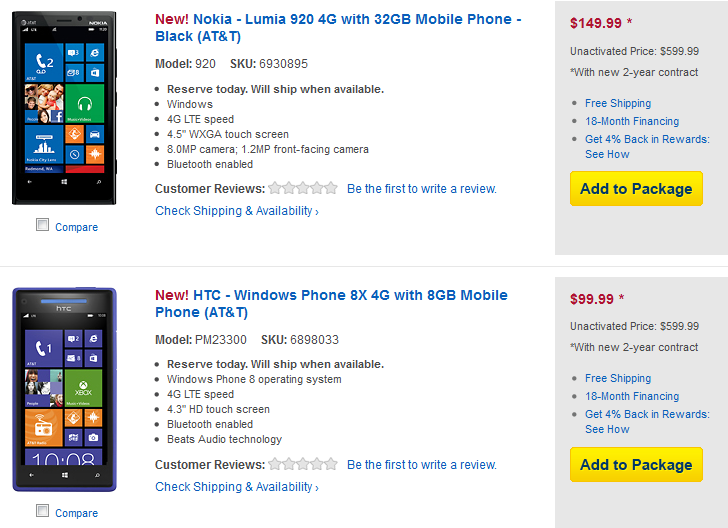 Best Buy and AT&amp;T have priced both the HTC 8X and the Nokia Lumia 920 and pre-orders are being accepted - Best Buy and AT&T price the Nokia Lumia 920 and HTC 8X; pre-orders accepted