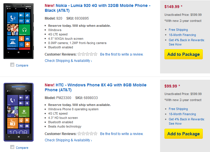 Best Buy and AT&amp;amp;T have priced both the HTC 8X and the Nokia Lumia 920 and pre-orders are being accepted - Best Buy and AT&amp;T price the Nokia Lumia 920 and HTC 8X; pre-orders accepted