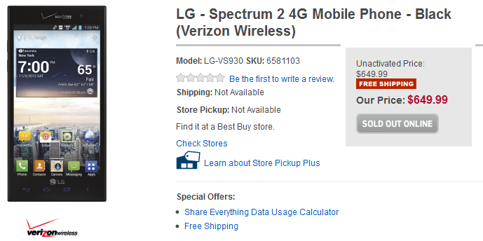 The LG Spectrum 2 has just appeared on Best Buy's site - LG Spectrum 2 shows up on Best Buy's site, could launch November 3rd