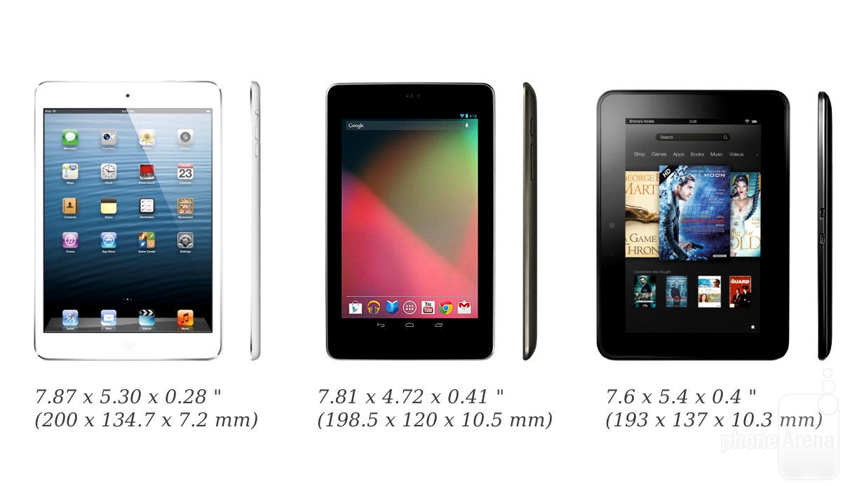 iPad mini, Nexus 7 and Kindle Fire HD - iPad mini vs Nexus 7 vs Kindle Fire HD: size comparison
