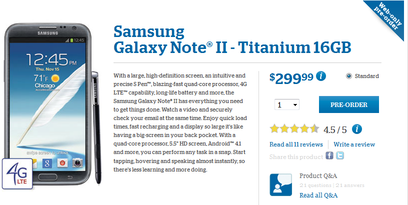 You can pre-order the Samsung GALAXY Note II from U.S. Cellular through Thursday - Samsung GALAXY Note II to launch via U.S. Cellular on Friday, pre-orders end tomorrow