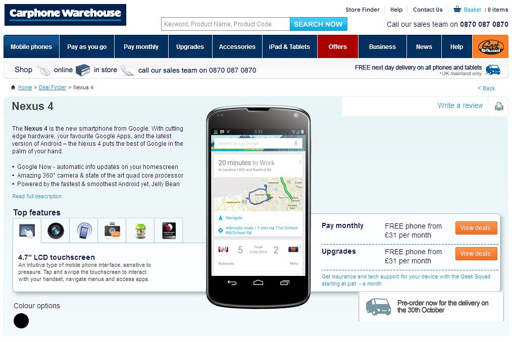 LG Nexus 4 pre-order page goes live in the UK