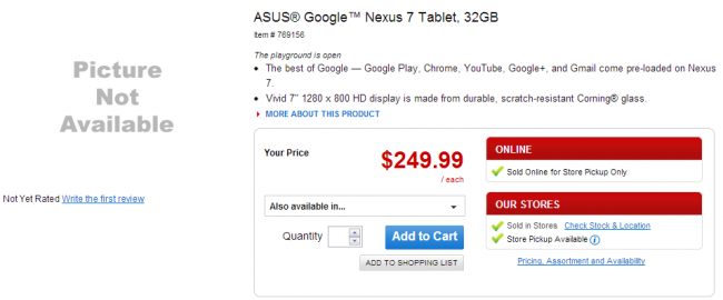 Nexus 7 32GB appears at Office Depot, priced at $250