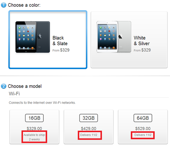 The Black Wi-Fi only Apple iPad is now on backorder mini - 16GB Wi-Fi only Apple iPad mini in black joins all white units in selling out