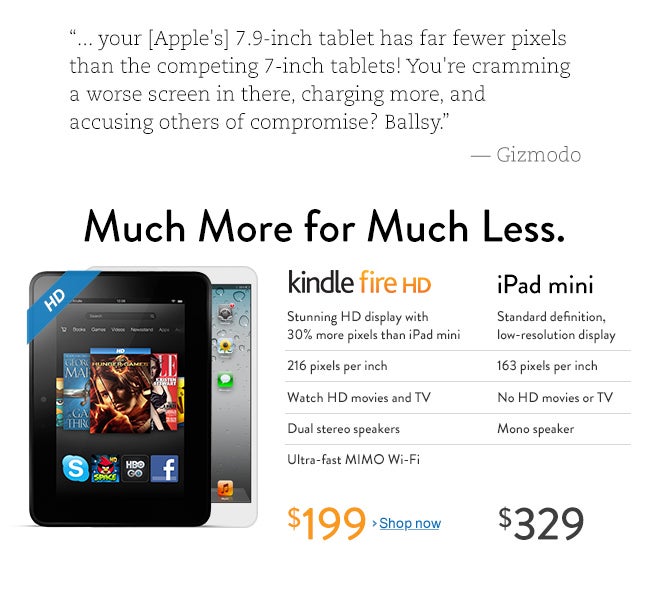Much more for much less: Amazon directly attacks the iPad mini on its home page