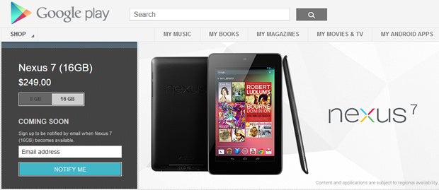 The 8GB and 16GB Google Nexus 7 tablet models are out of stock at the Google Play store - 8GB and 16GB Google Nexus 7 models are out of stock at the Play store