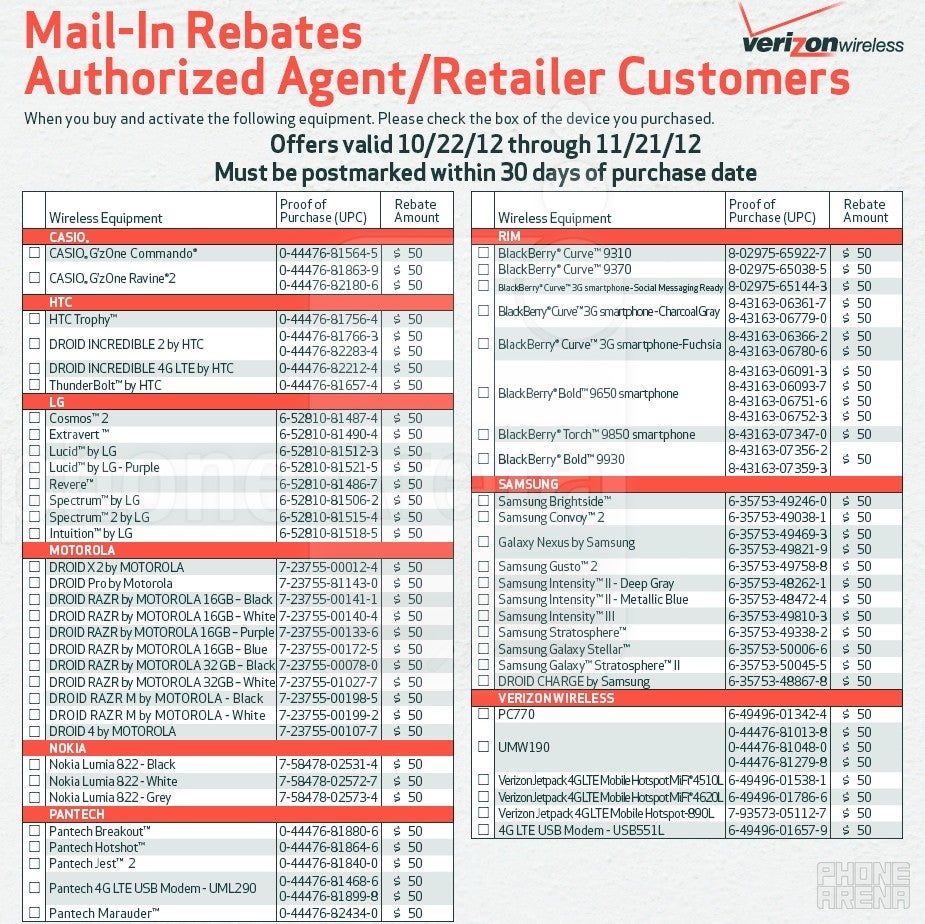 Verizon rebate form shows some new phones out in November