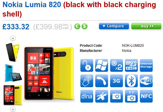 The Nokia Lumia 820 can also be pre-ordered from Clove in the U.K. - Pre-order the Nokia Lumia 820 in the U.K.; device is free with monthly plans costing £29 and up