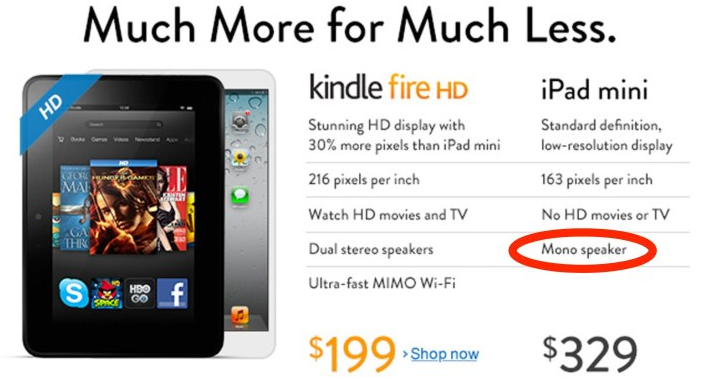 Amazon takes on the Apple iPad mini - Amazon mistake: Apple iPad mini has stereo speakers