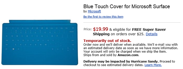 Amazon leaves out a digit with its pricing of the Touch Cover - Amazon mistakenly lists Microsoft Surface Touch Cover on sale for only $19.99
