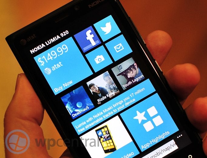 On a mobile browser, the Live Tile on top reveals the $149.99 contract price - Nokia Lumia 920 confirmed at $149.99 on contract by Nokia's mobile site