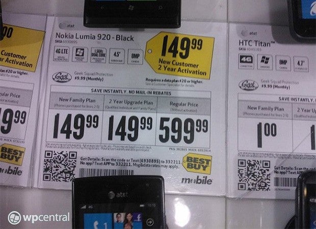 Best Buy corroborates $150 on-contract price for Nokia Lumia 920