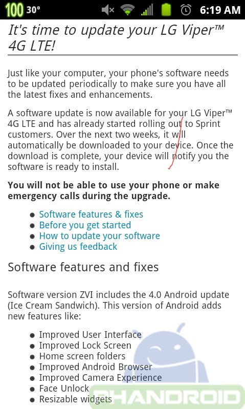 The LG Viper 4G LTE is getting ICS - Ice Cream Sandwich coming to LG Viper 4G LTE