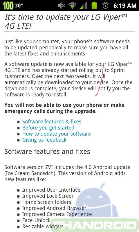 The LG Viper 4G LTE is getting ICS - Ice Cream Sandwich coming to LG Viper 4G LTE