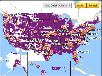 Dots represent Sprint&#039;s current LTE coverage - Sprint expands spectrum, grabs customers in a deal with U.S. Cellular