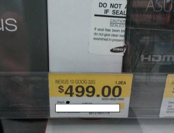 The Google Nexus 10 was spotted at a Walmart - Walmart shopper finds Google Nexus 10 on display