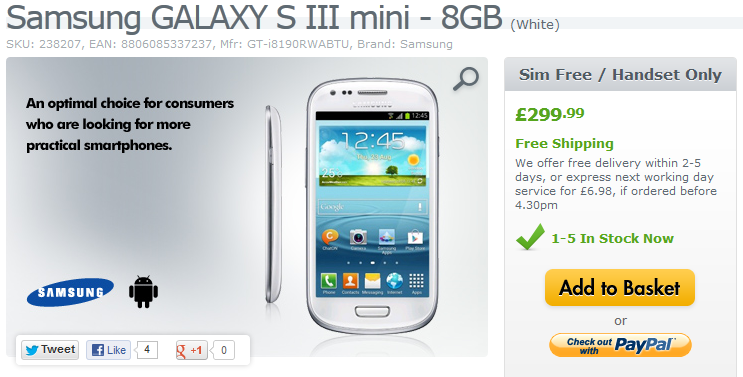 The Samsung Galaxy S III mini is now available in the U.K. - Samsung Galaxy S III mini launches in the U.K.