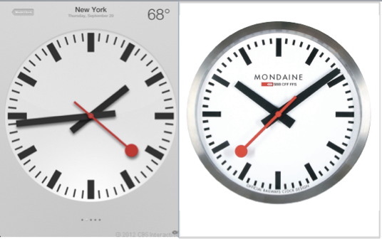 Apple used SBB&#039;s iconic clock design in iOS 6 (L) - Did Apple pay $21 million to use the Swiss Railway Clock design?