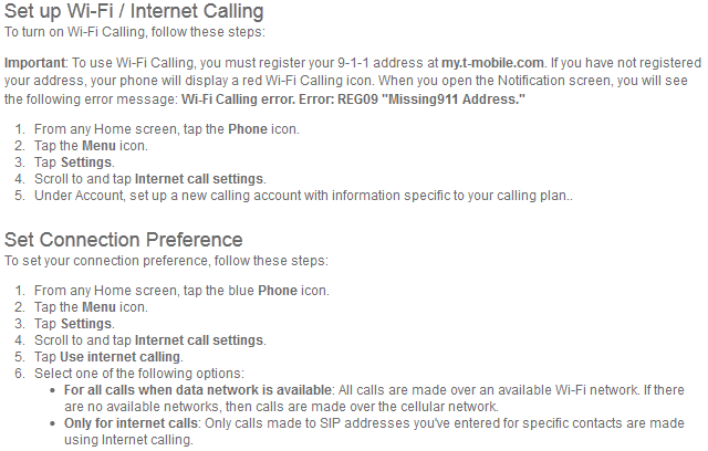 T-Mobile's support page for the Google Nexus 4 shows how to setup Wi-Fi Calling - Despite disabling the feature, T-Mobile shows you how to setup Wi-Fi Calling on the Google Nexus 4