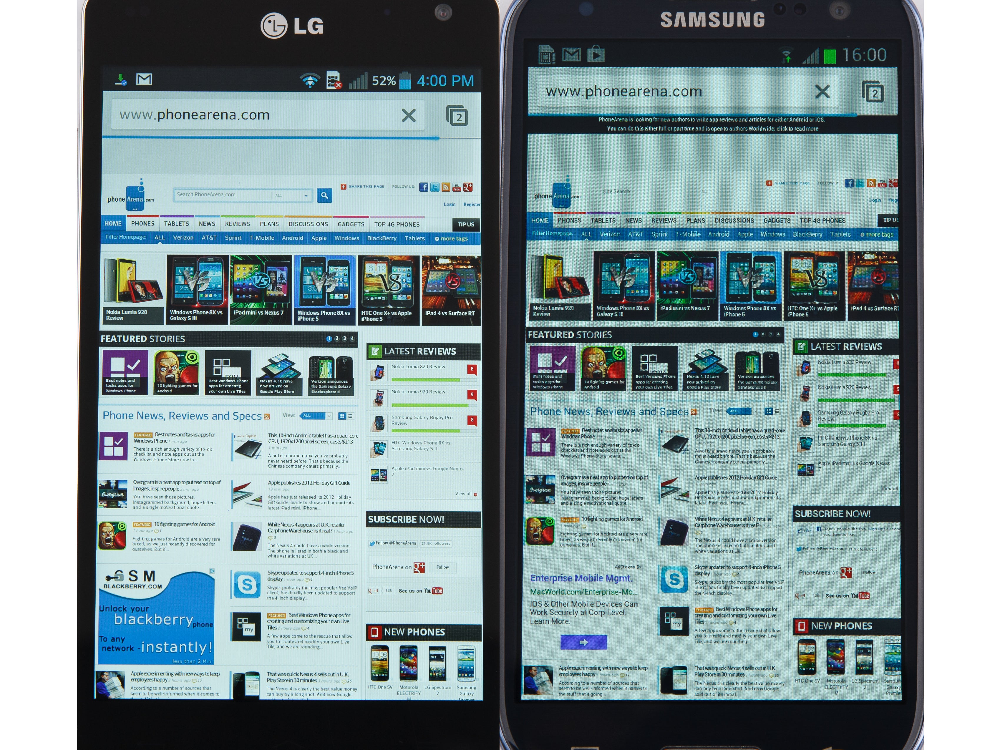 LG Optimus G vs Samsung Galaxy S III: screen comparison