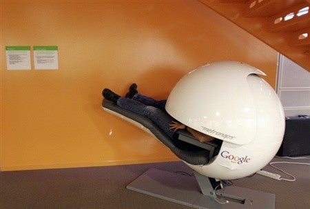 A nap pod in a Google office isolates you from sound and visual disruptions. - Google ranks second best place to work for in the world, Microsoft is fifth