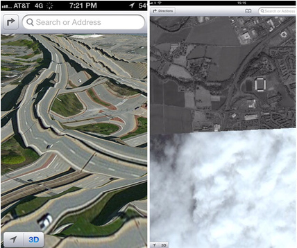 Examples of Apple Maps failure. Images courtesy of Gizmodo - Google distributing test version of its Maps app for iOS