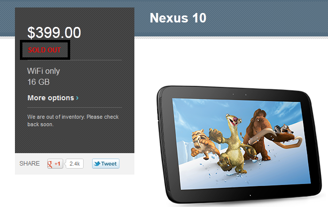 The Google Nexus 10 is all sold out - 16GB Google Nexus 10 joins the other sell outs in the Google Play Store