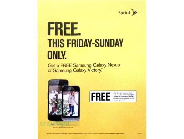 Samsung Galaxy Nexus and Victory 4G for Sprint will be offered for free on Black Friday
