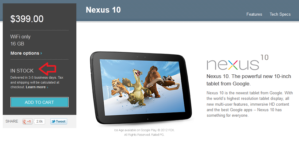 The Google Nexus 10 is back in stock in the U.S. - 16GB Google Nexus 10 back in stock at U.S. Google Play Store