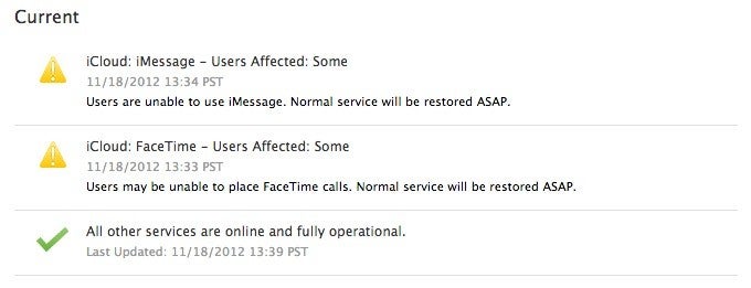 The iCloud system status shows problems - FaceTime and iMessage stop working for the fourth time in the last three months