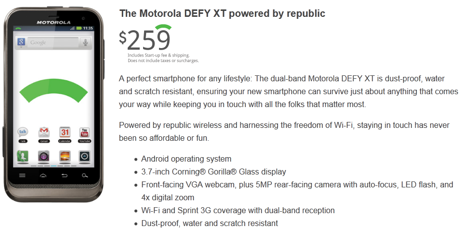 The Motorola DEFY XT for Republic Wireless - Republic Wireless exits beta, $19 a month unlimited talk, text and data is now yours
