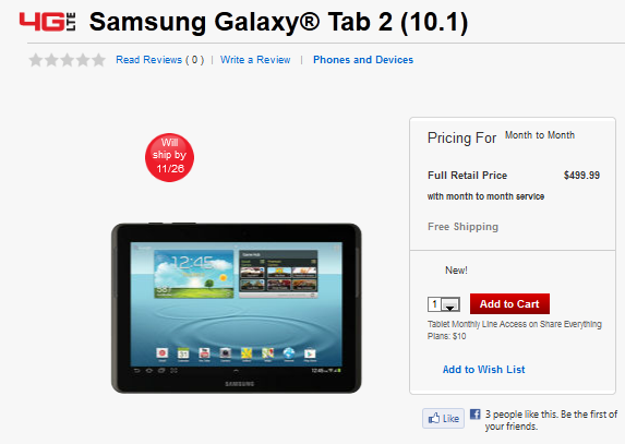 The LTE variant of the Samsung Galaxy Tab 2 (10.1) is available from Verizon - LTE enabled Samsung Galaxy Tab 2 (10.1) now available at Verizon